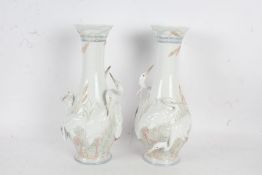 Pair of Lladro 'Herons Realm' vases, 35.5cm tall (2)