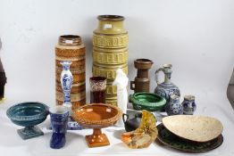 Quantity of pottery and ceramics, to include two tall West German pottery vases, a Copeland Spode