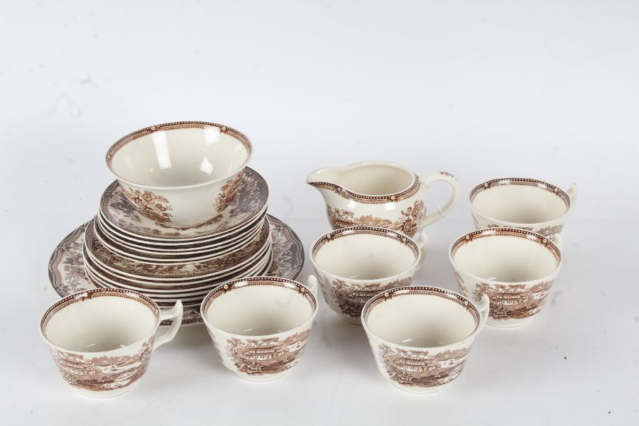 Royal Staffordshire 'Tonquin' tea ware by Clarice Cliff, comprising six each cups, saucers and