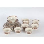 Royal Staffordshire 'Tonquin' tea ware by Clarice Cliff, comprising six each cups, saucers and