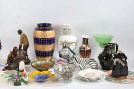 Collection of various ceramics, to include a tall Chinese vase, a large Doulton style vase, zebra