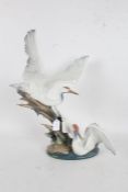 Large Lladro porcelain figure group, in the form of three cranes, 52cm tall