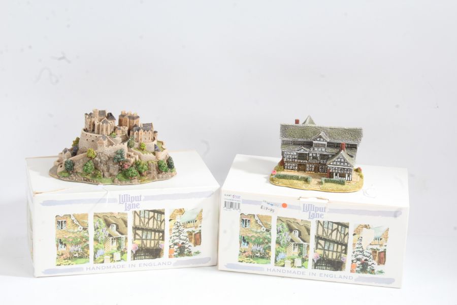 Lilliput Lane 'Little Moreton Hall', together with 'Edinburgh Castle' both boxed (2)