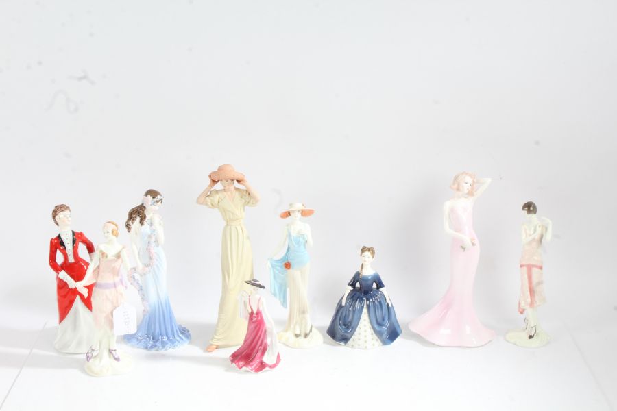 A collection of various porcelain figurines to include Coalport ladies of fashion Alice, Coalport