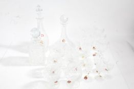 Suite of Thomas Webb crystal glass, to include three decanters, six brandy balloons, six wine