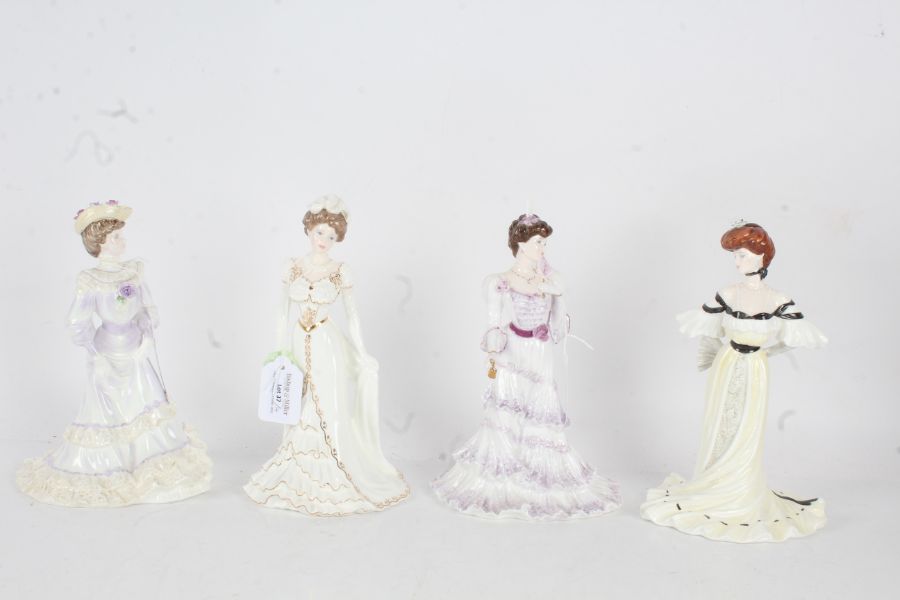Four Coalport "Golden Age" figurines to include Eugenie, Louisa At Ascot, Alexandra At The Ball