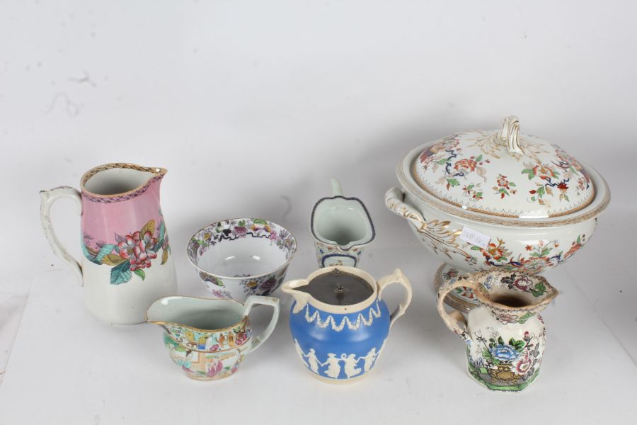 Collection of ceramics to include a large polychrome transfer printed soup tureen and cover,