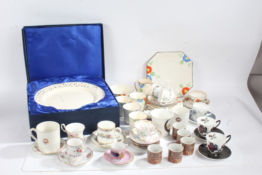 Collection of mixed cups and saucers, to include Royal Albert, Commemorative cups, Art Deco style