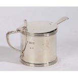 George V silver mustard pot and cover, London 1917, maker Vander & Hedges, of drum form with shell
