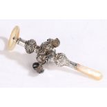 Edwardian silver and mother of pearl babies rattle, Birmingham 1902, maker Crisford & Norris Ltd.