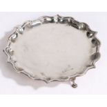 George V silver card tray, Birmingham 1911, maker Elkington & Co. with scalloped border, raised on