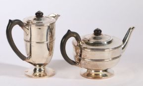 George V silver tea and hot water pots, Birmingham 1925, maker William Hair Haseler Ltd. with