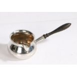 Edward VII silver brandy warming pan, Sheffield 1905, maker Henry Stratford Ltd, with turned