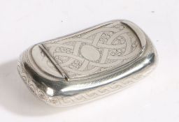 George III silver snuff box, Birmingham 1809, maker IT, of crescent form, the hinged lid with