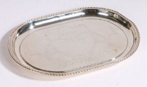 Edward VII silver dressing table tray, Birmingham 1907, makers marks rubbed, of oval form with