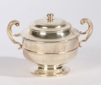 Edward VII silver sugar bowl, Chester 1908, maker S. Blanckensee & Son Ltd. the hinged lid flanked