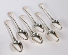 Matched set of six George III silver table spoons, two London 1800, four London 1802, all maker