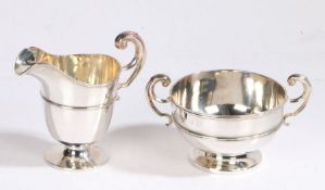 Edward VII silver milk jug and sugar bowl, Birmingham 1902, maker Marston & Bayliss, with double