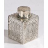 George V silver tea caddy, Birmingham 1911, makers mark rubbed, the cylindrical lid above a