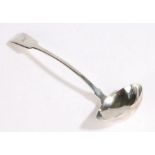 William IV silver ladle, London 1832, maker William Bateman II, the fiddle pattern handle engraved