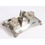 Victorian silver inkstand, London 1895, maker Charles Stuart Harris, the central detachable