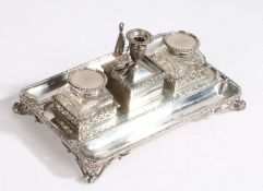 Victorian silver inkstand, London 1895, maker Charles Stuart Harris, the central detachable