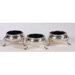 Pair of George III Scottish silver salts, Edinburgh 1768, makers marks rubbed, of cauldron form with