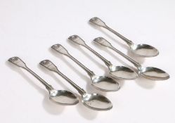 Set of six Victorian silver tablespoons, London 1839, maker Joseph & Albert Savory, the fiddle