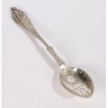 Elizabeth II silver "Birth Record" spoon, Birmingham 1976, maker R&S, the handle cast as a crane