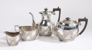 George VI silver four piece tea set, London 1942, maker Nathan Bloom & Son Ltd. consisting of teapot