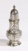 George III silver pepperette, London 1762, maker John Delmseter, the pierced domed top above a