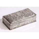 Victorian silver cigarette box, London 1890, maker William Comyns & Sons, the hinged lid with