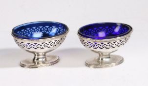 Pair of George III silver salts, London 1781, maker Robert Hennell I, of oval form, the beaded