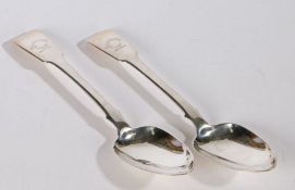 Pair of George IV silver table spoons, London 1823, maker Jonathan Hayne, the fiddle pattern handles