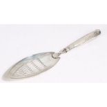 George III silver fish slice, London 1795, maker Michael Plummer, the reeded tapering handle above a