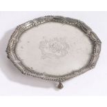 Victorian silver card tray, Sheffield 1893, maker James Dixon & Sons, with gadrooned and swag cast