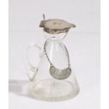 Edward VII silver mounted clear glass whisky noggin, London 1907, maker Hukin & Heath, the silver
