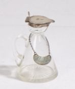 Edward VII silver mounted clear glass whisky noggin, London 1907, maker Hukin & Heath, the silver