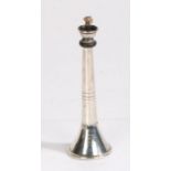 George V novelty table lighter modelled as a hunting horn, Chester 1912, makers mark rubbed, the