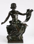 Georges Bareau (1866-1931), "Maiden L'Histoire", cast by Ferdinand Barbedienne, modelled as a seated