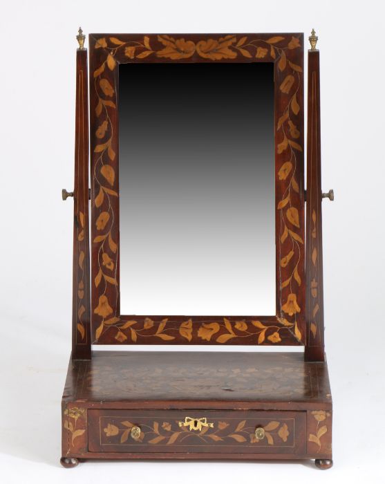 19th Century Dutch mahogany and floral marquetry inlaid toilet mirror, with a rectangular hinged