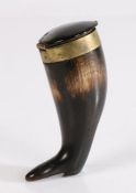 19th Century Scottish novelty snuff mull, in the form of a boot with a brass cap below the hinged