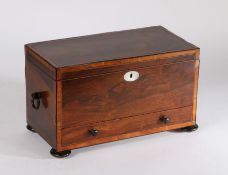Large George III rosewood and cross banded table box, the rectangular top with boxwood inlaid and