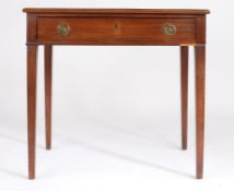 George III mahogany side table, with single frieze drawer, raised on square tapering legs, 76cm