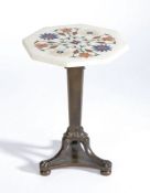 19th Century bronze and pietra dura miniature table, the octagonal pietra dura top with stylised
