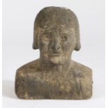 Early 20th Century carved bust depicting a lady with bob haircut, 23cm wide, 27cm high
