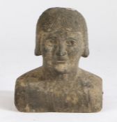 Early 20th Century carved bust depicting a lady with bob haircut, 23cm wide, 27cm high