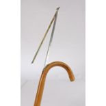 20th Century horse measuring stick, the bamboo cane with curved hand and concealed folding measuring
