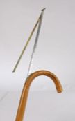 20th Century horse measuring stick, the bamboo cane with curved hand and concealed folding measuring