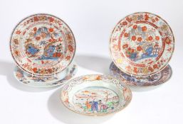 Four late 19th Century Chinese porcelain plates, to include a pair with a red and white ground